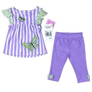 Rare Editions Baby Girls Striped Butterfly Top Polka Dot Leggings Set 3-6M NWT